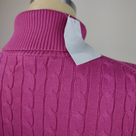 NWOT Lands' End fuchsia pink cable knit turtleneck pullover sweater XL Petite - Picture 5 of 9